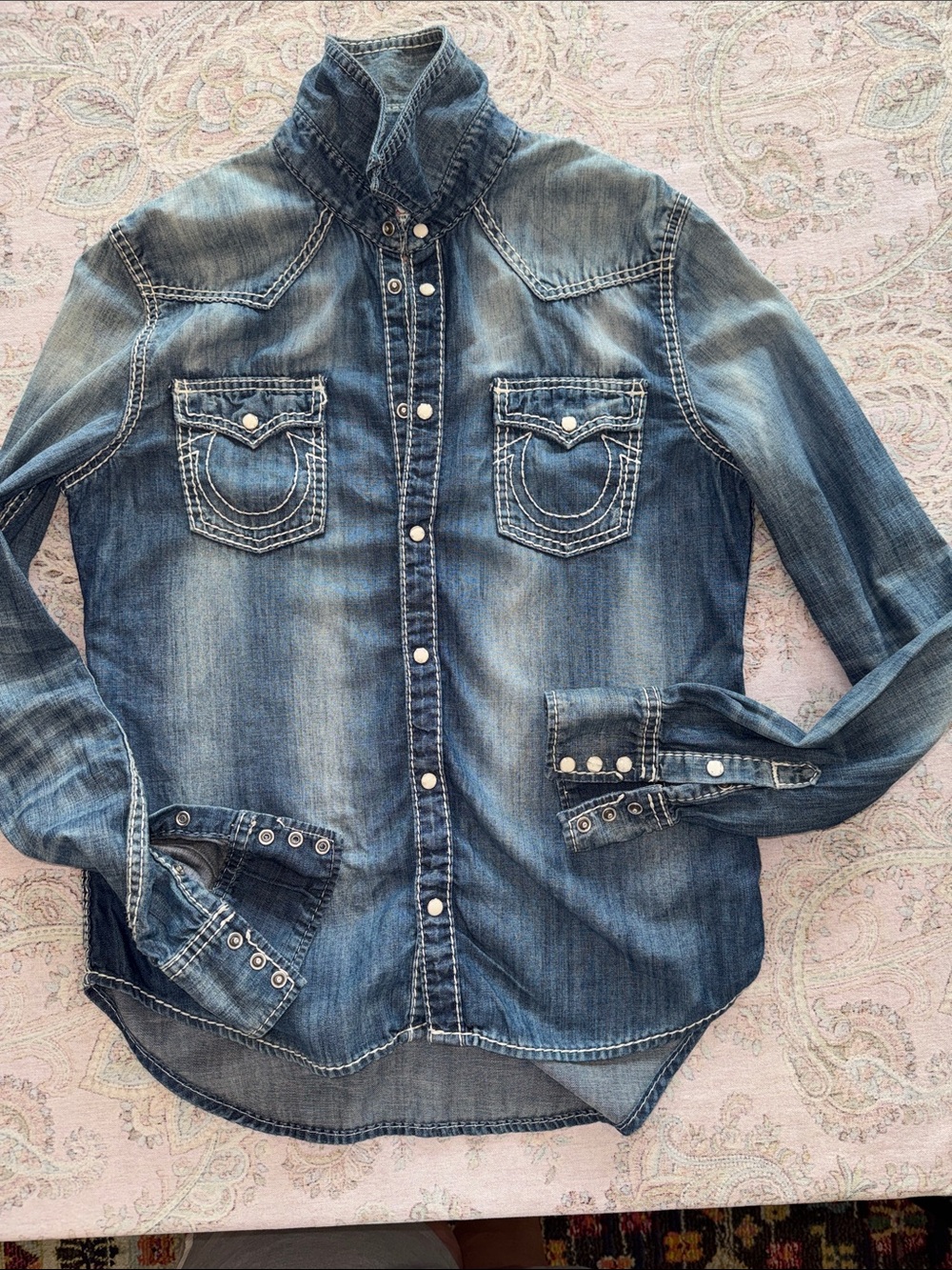 True Religion Women's Blue Denim Button-Down Shirt - Picture 9 of 10